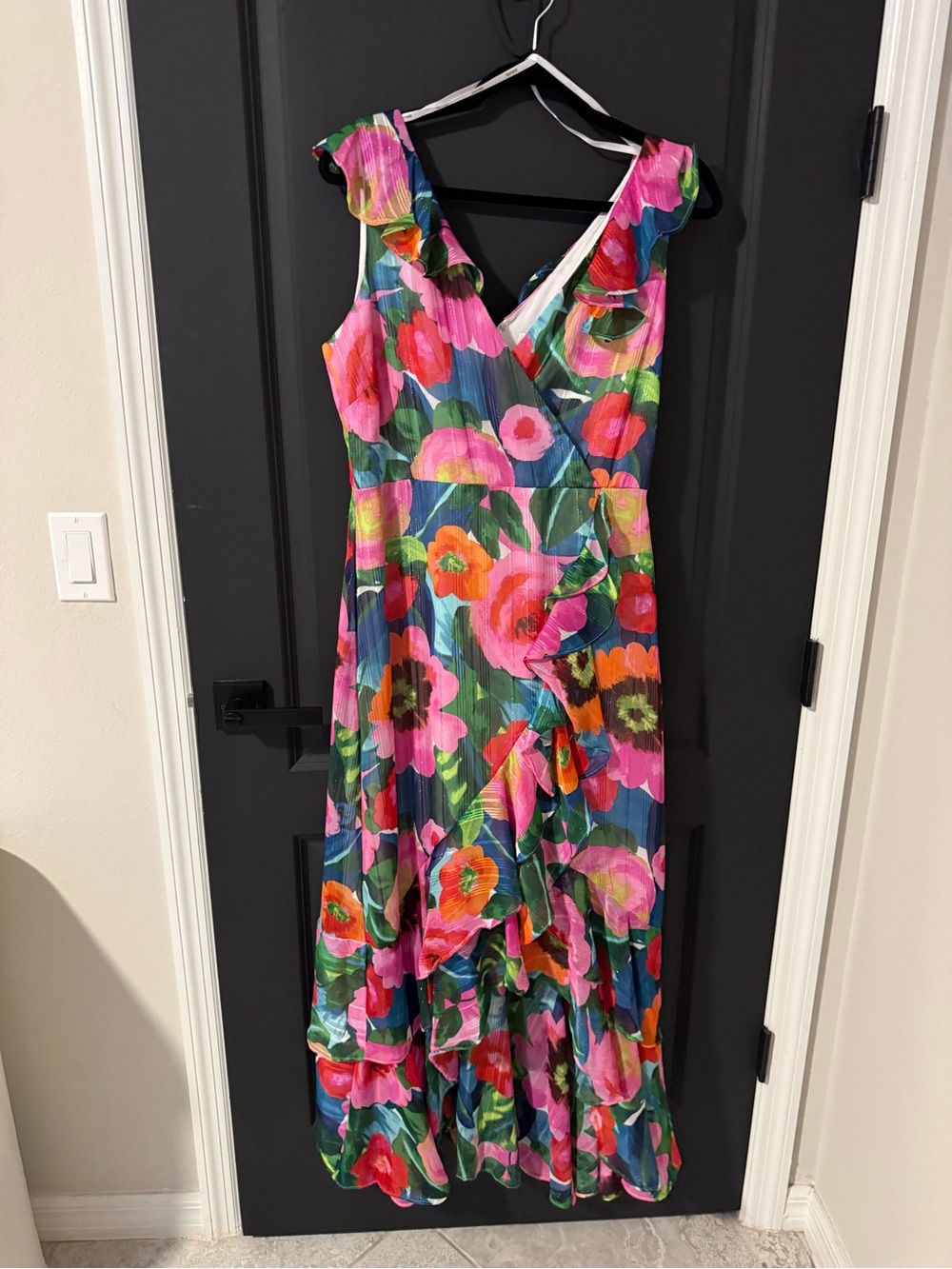 Kensie floral Ruffle Maxi Dress in Pink, Green, Blue, Orange